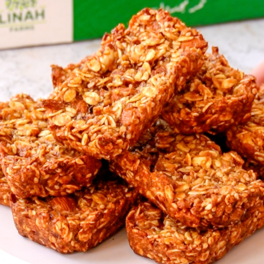 Healthy Halawet El Moled made with Extra Juicy Medjool Dates, oats, peanut butter, almonds, and sesame seeds.