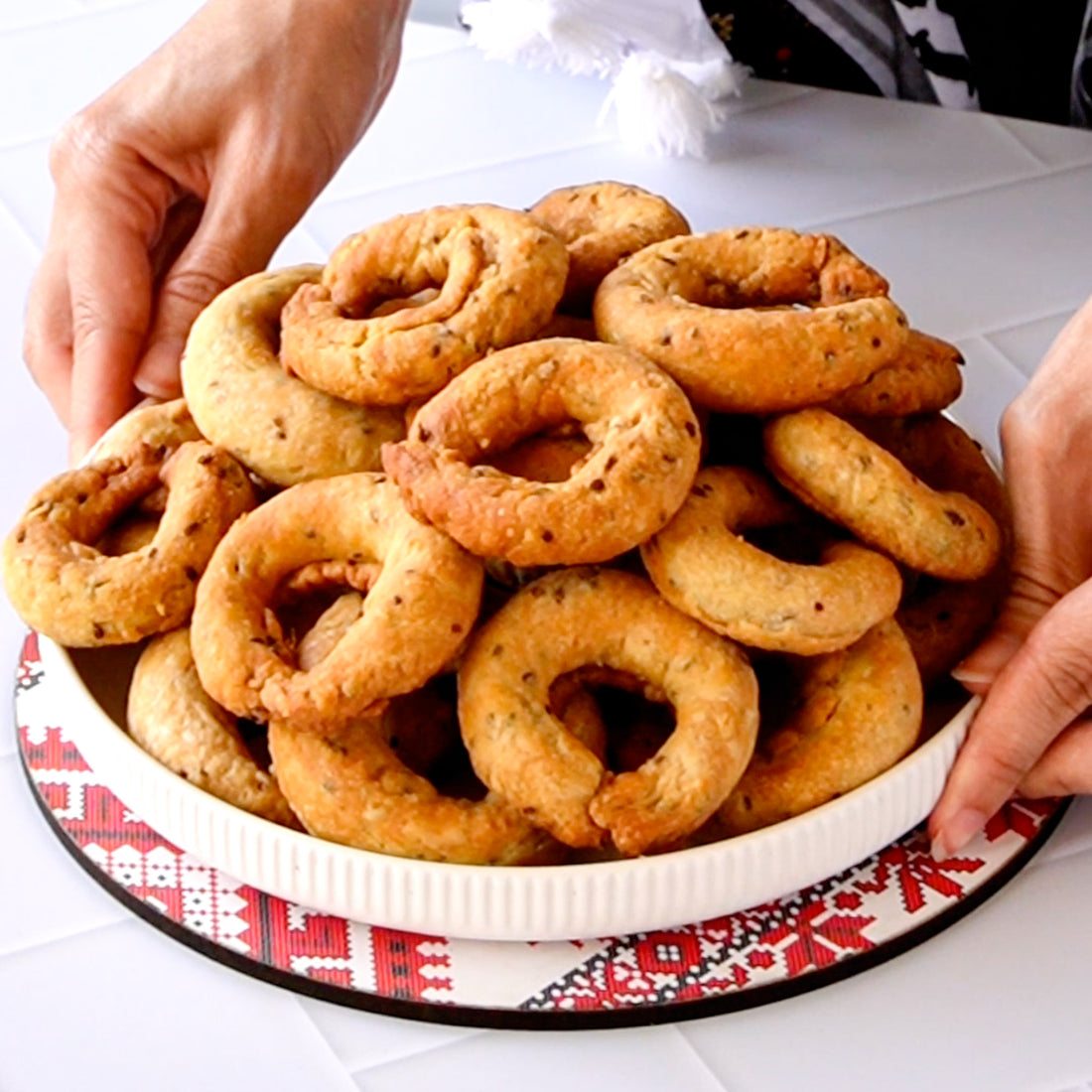 Palestinian Ka'ak filled with Large Medjool Dates, baked to a golden perfection.