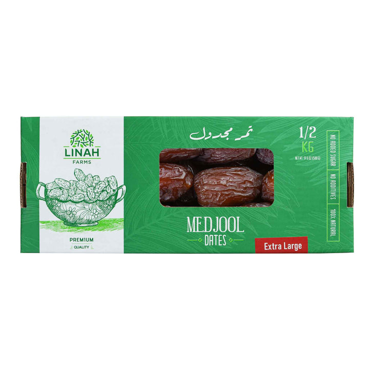 Extra Large Medjools Dates box 500g with white background 