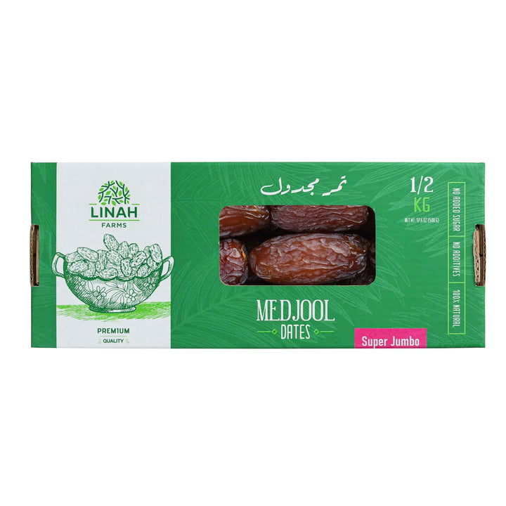 Linah Farms' Super Jumbo Premium Medjool dates 500g box