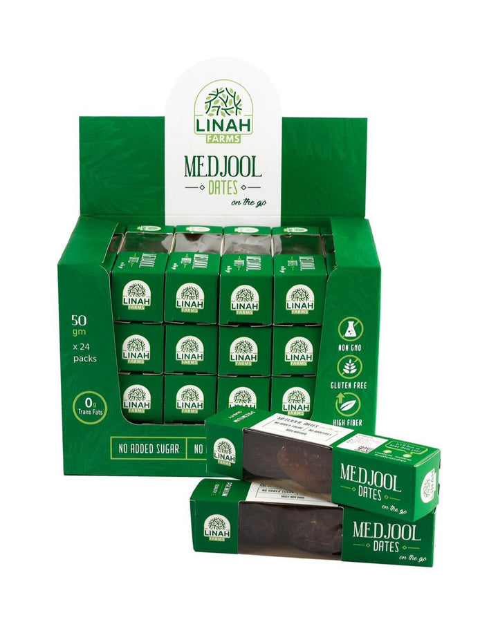 A pack of 24 Medjool dates on the go packs